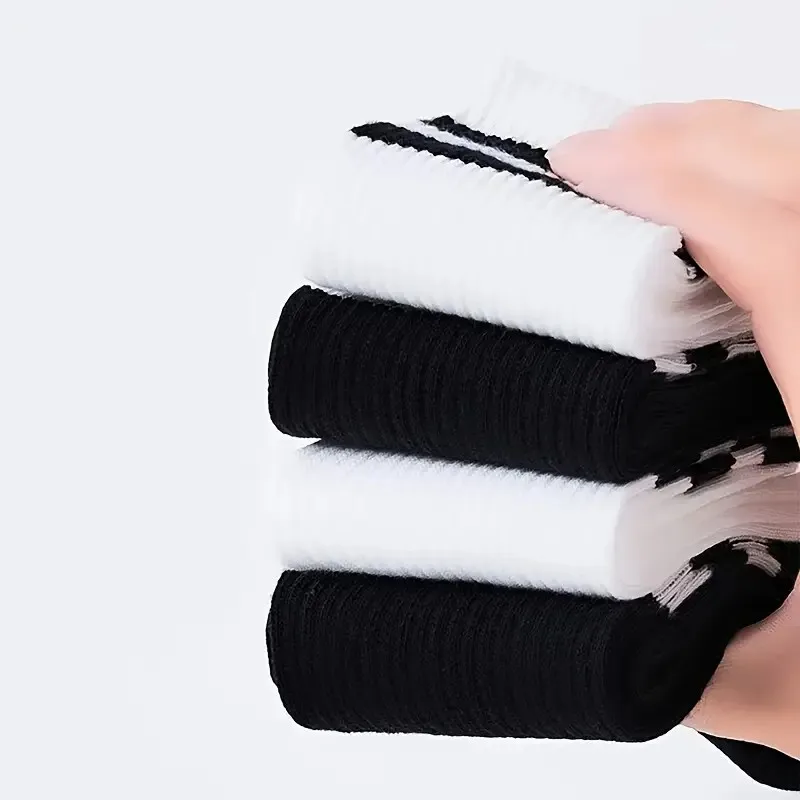 2/6/10/20 Pairs Neutral Striped Round Neck Socks Spring Autumn Sweat Absorbing Breathable Couple Sports All-season Leisure Sock