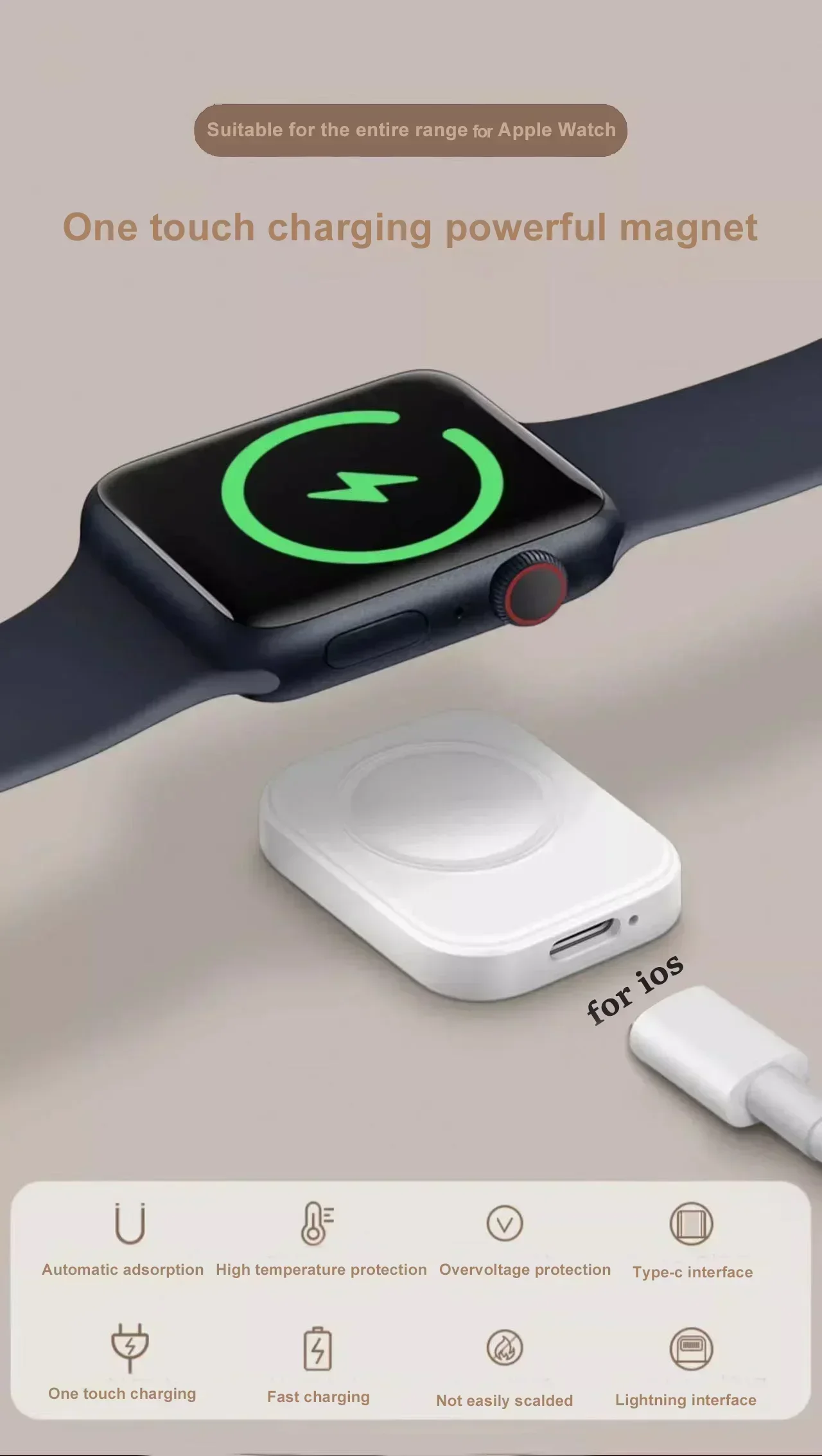 VIKEFON Magnetic Wireless Fast Charger for Apple Watch Series 9 8 7 6 SE Type C for iPhone Convert Charger for iWatch Series 6 5