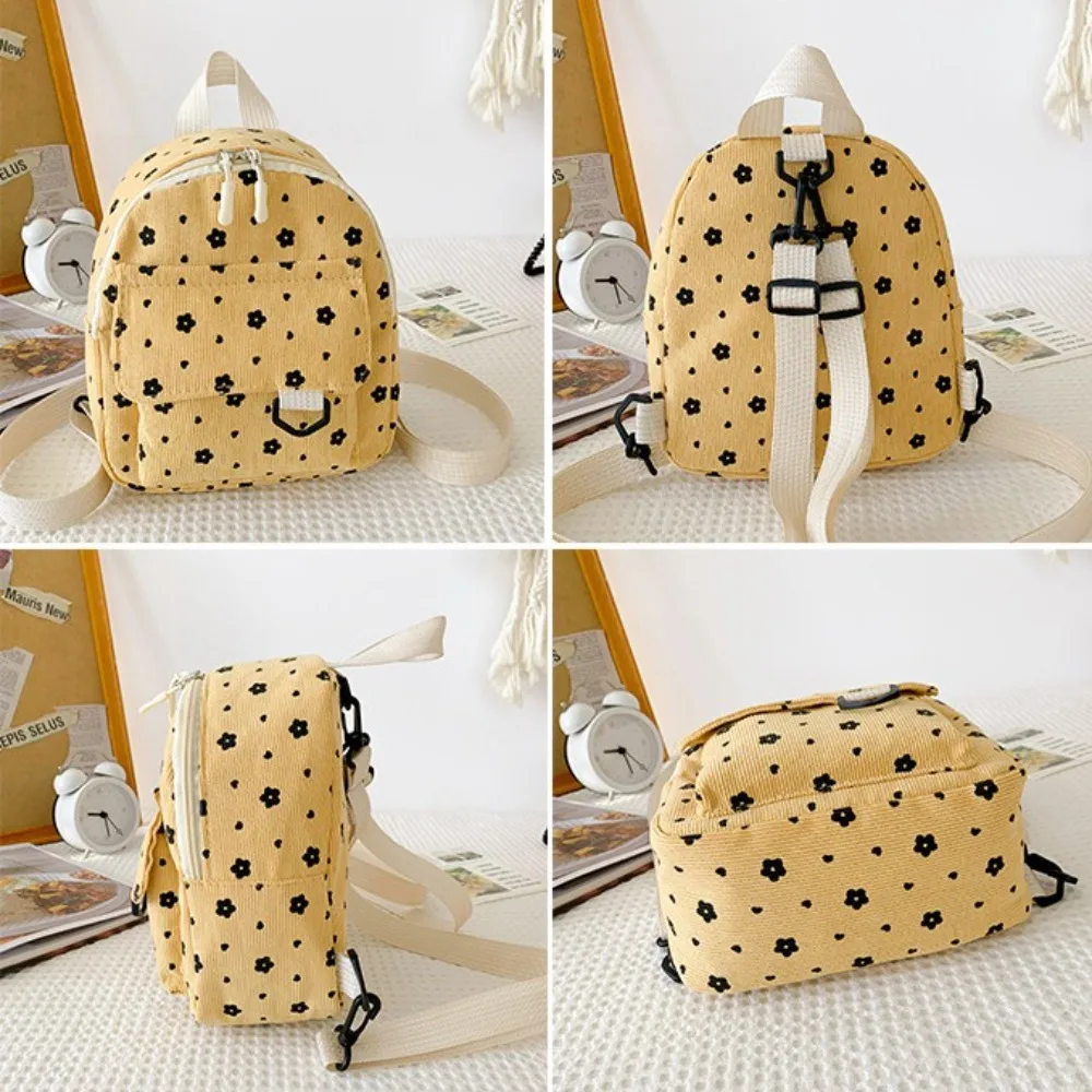 Cute Flower Print Small Backpacks Lightweight Multiple Pocket Corduroy Mini Backpack Ladies Fashion Women Shoulder Bag 4Colors