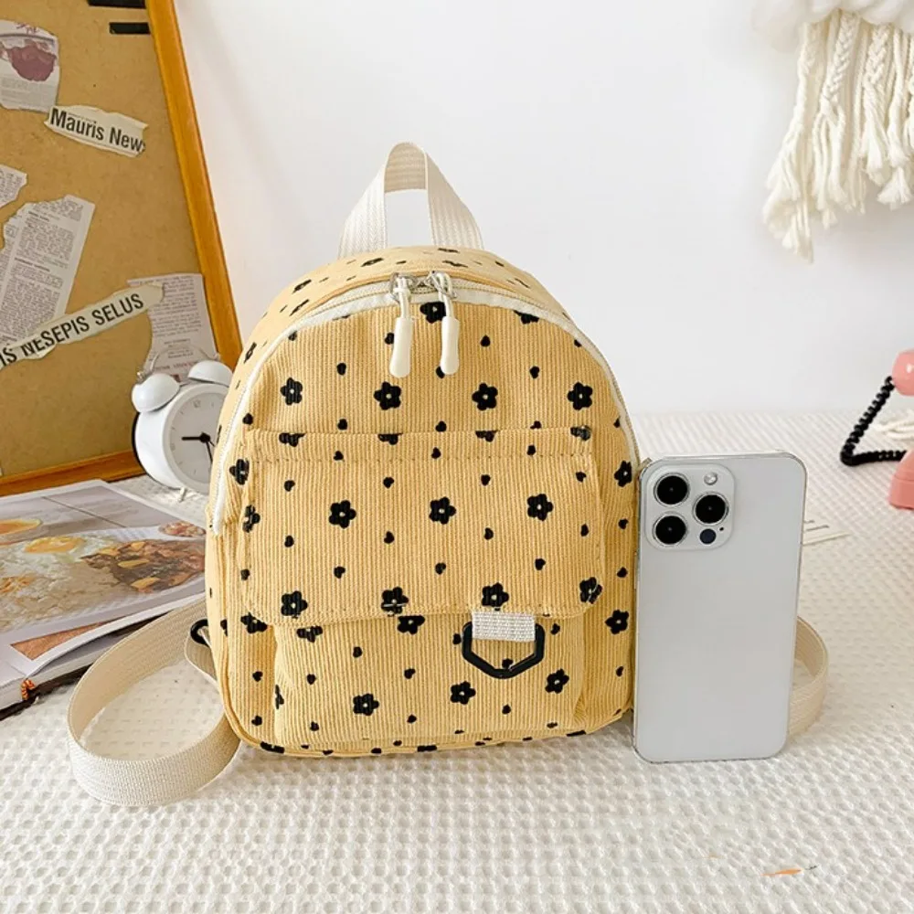 Cute Flower Print Small Backpacks Lightweight Multiple Pocket Corduroy Mini Backpack Ladies Fashion Women Shoulder Bag 4Colors