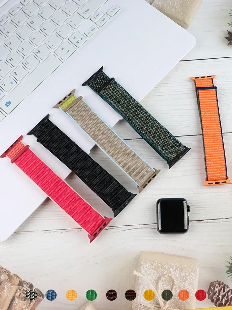 Nylon loop Strap For Apple Watch Bands 49mm Ultra2 44mm 40mm 45mm 41mm 46-42mm Bracelet for iwatch band Series 9 8 se 7 6 5 4 10