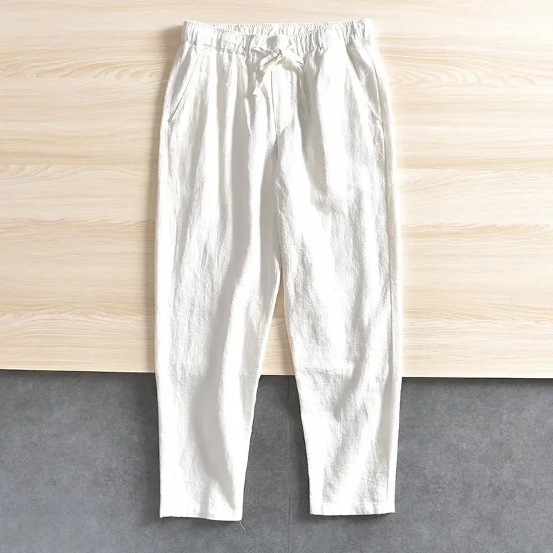 Men's Casual Pants Baggy Streetwear Men Joggers Cotton Linen Sports Trousers Long Straight Pants for Men