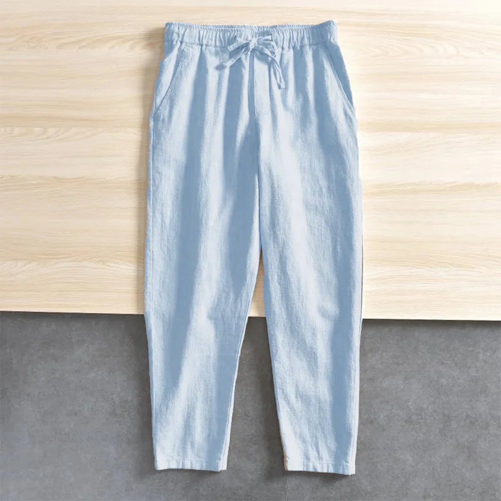 Men's Casual Pants Baggy Streetwear Men Joggers Cotton Linen Sports Trousers Long Straight Pants for Men