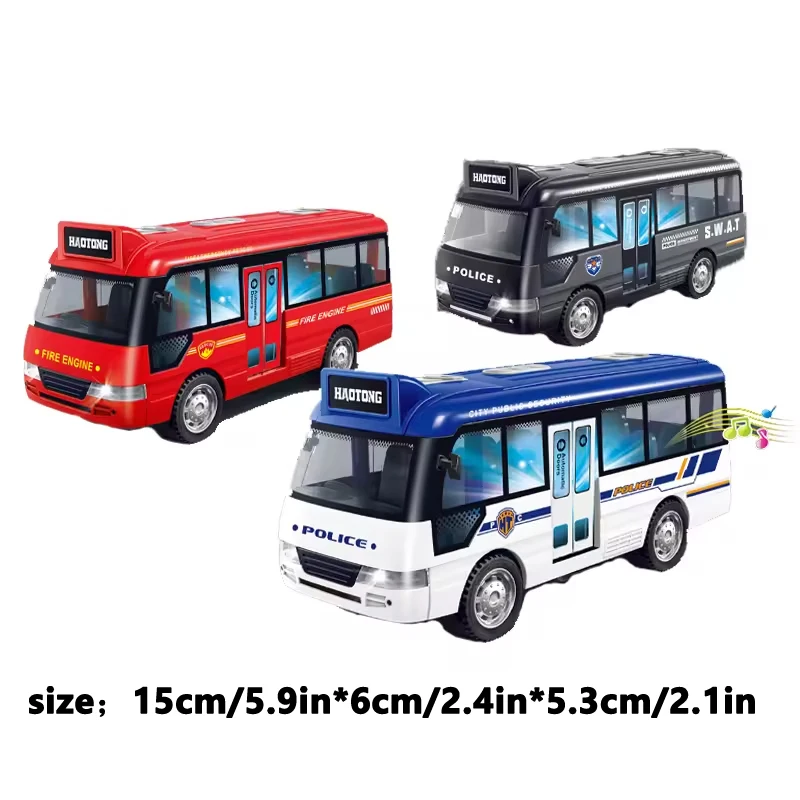 School Bus Toys Cars Die Cast Plastic Little Cars City Bus With Sound And Light Up Friction Powered Cars Play Toys Gift For Kids