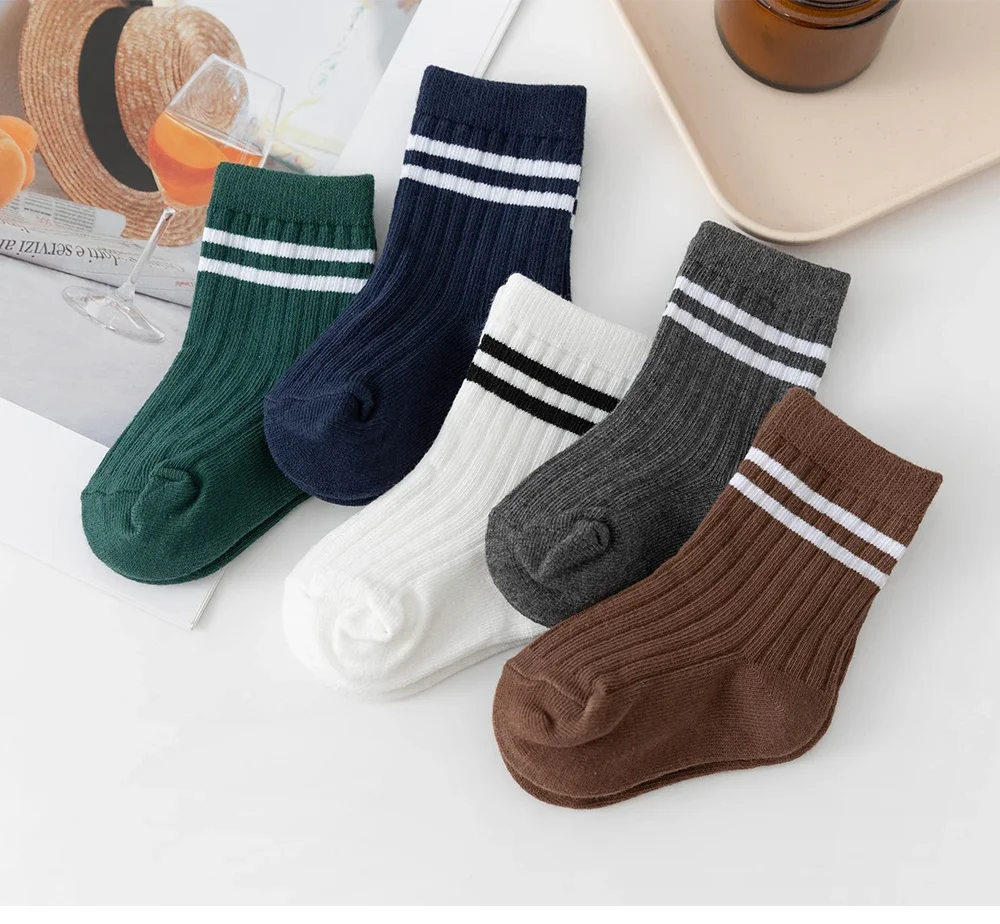 Baby Boys Crew Socks Autumn Children Boys Striped Thick Cotton Short Sock White Elementary Student Socks Infant Boys Ribbed Sock