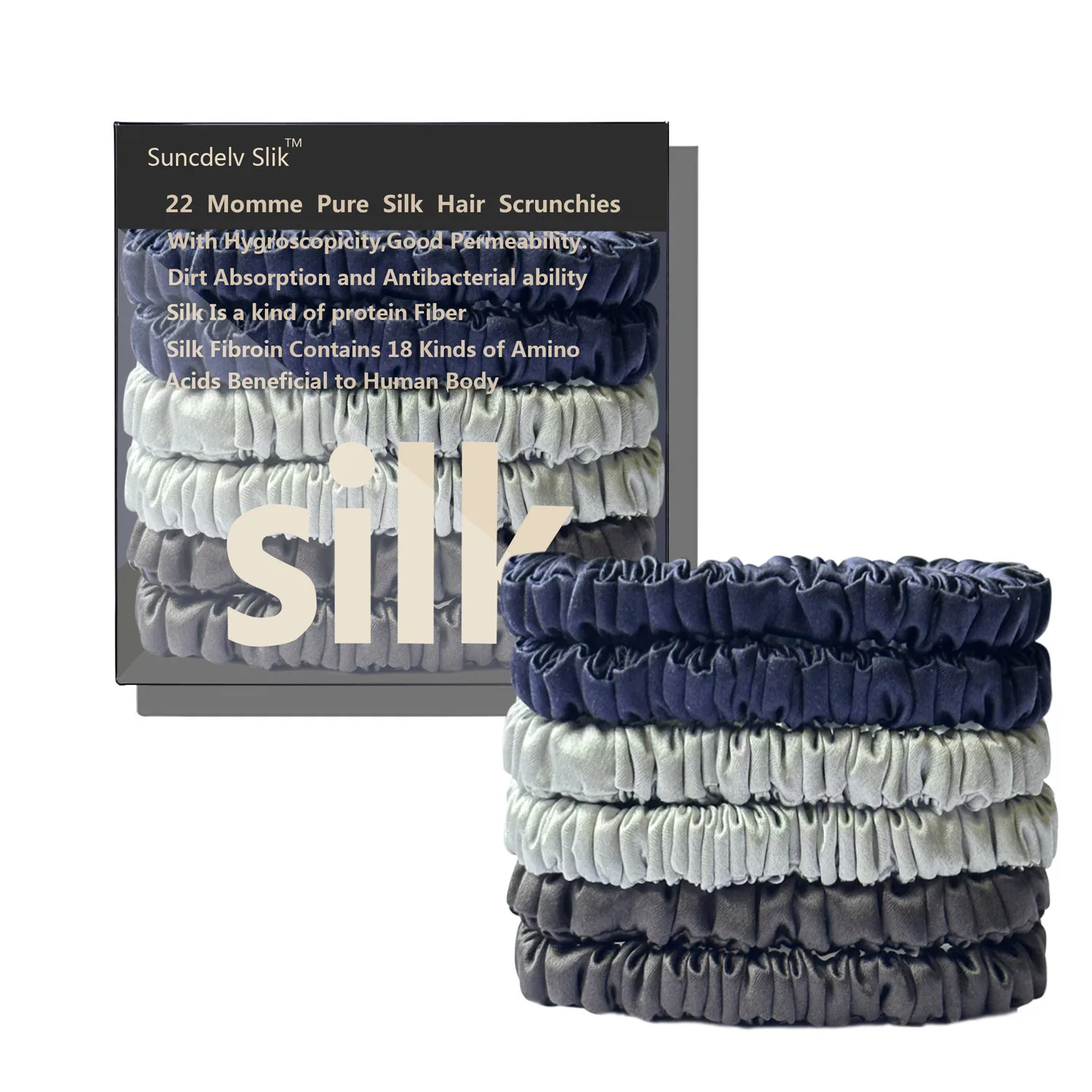 100% Silk Hair Scrunchies Silk Hair Ties Hairbands Skinny Ponytail Holders Hair Care Accessories 6pcs Box Anti Slip Hair Care
