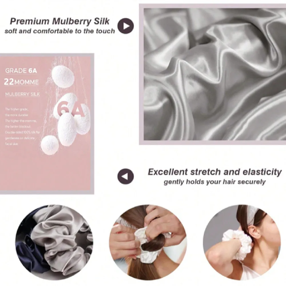 100% Silk Hair Scrunchies Silk Hair Ties Hairbands Skinny Ponytail Holders Hair Care Accessories 6pcs Box Anti Slip Hair Care