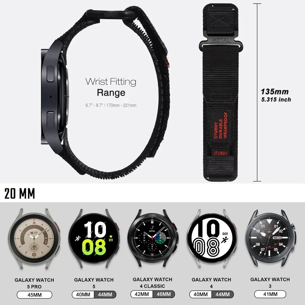22mm 20mm Camouflage Nylon Strap for Samsung Galaxy Watch 7 6 5 4 40 44mm 6 Classic 43 47mm Band for Huawei Watch GT4 3Pro Band