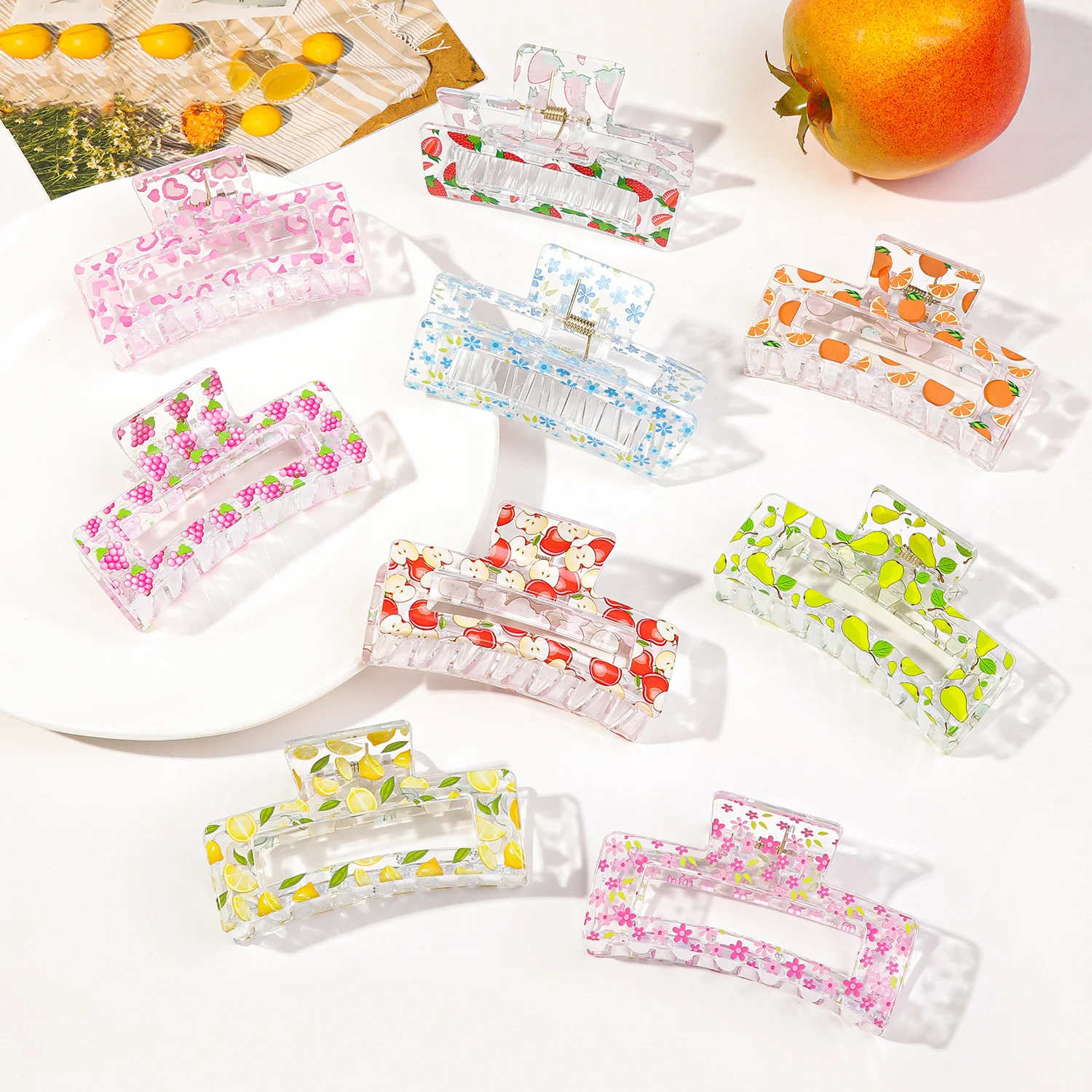 New Korean Women Print Flower Hair Claw Crab Halloween Hairpin Plastic Hair Clip Clamps Large Size Hair Accessories Barrettes