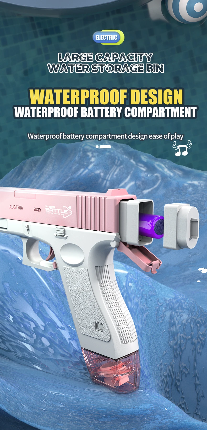 New Water Gun Electric M416 Pistol Shooting Toy Full Automatic Summer Beach Outdoor Fun Toy For Children Boys Girls Adults Gift