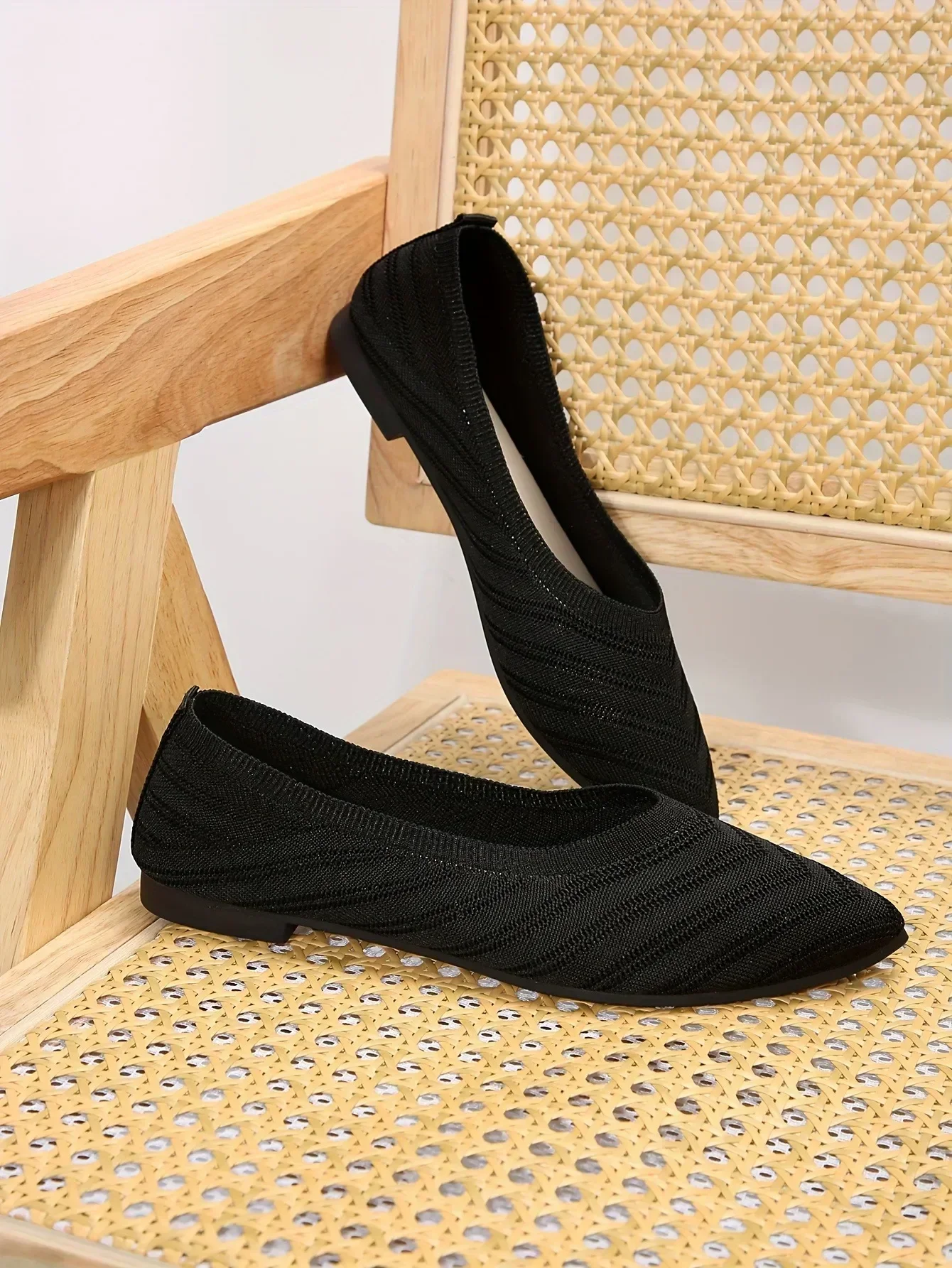 New 2024 Pointed Toe Flat Office Boat Solid Color Knitted Slip on Shoes Casual Ballet Flats Shoes Women Loafers Zapatos De Mujer