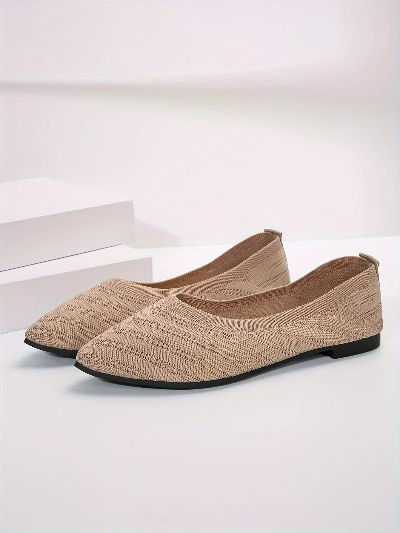 New 2024 Pointed Toe Flat Office Boat Solid Color Knitted Slip on Shoes Casual Ballet Flats Shoes Women Loafers Zapatos De Mujer