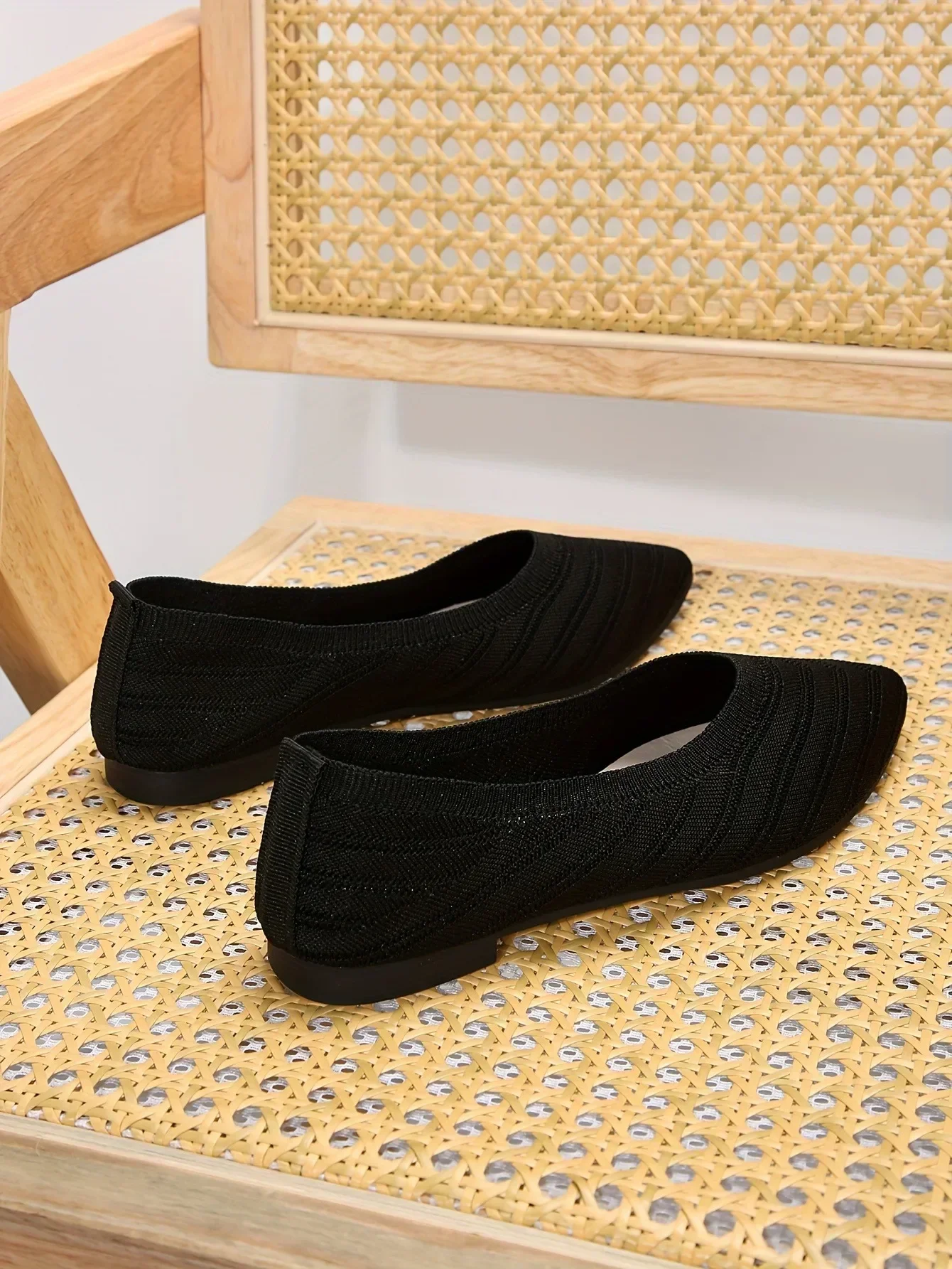 New 2024 Pointed Toe Flat Office Boat Solid Color Knitted Slip on Shoes Casual Ballet Flats Shoes Women Loafers Zapatos De Mujer