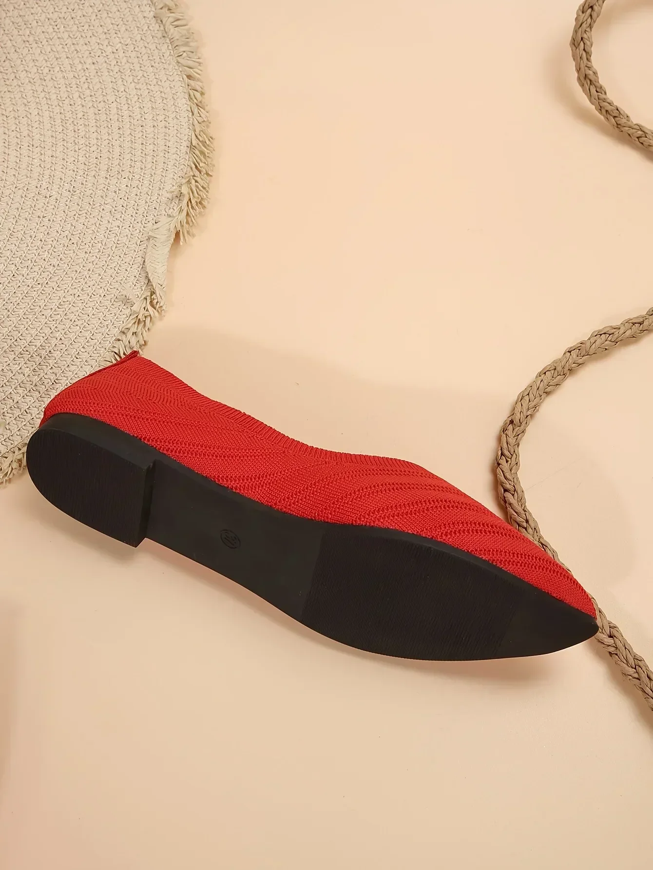 New 2024 Pointed Toe Flat Office Boat Solid Color Knitted Slip on Shoes Casual Ballet Flats Shoes Women Loafers Zapatos De Mujer