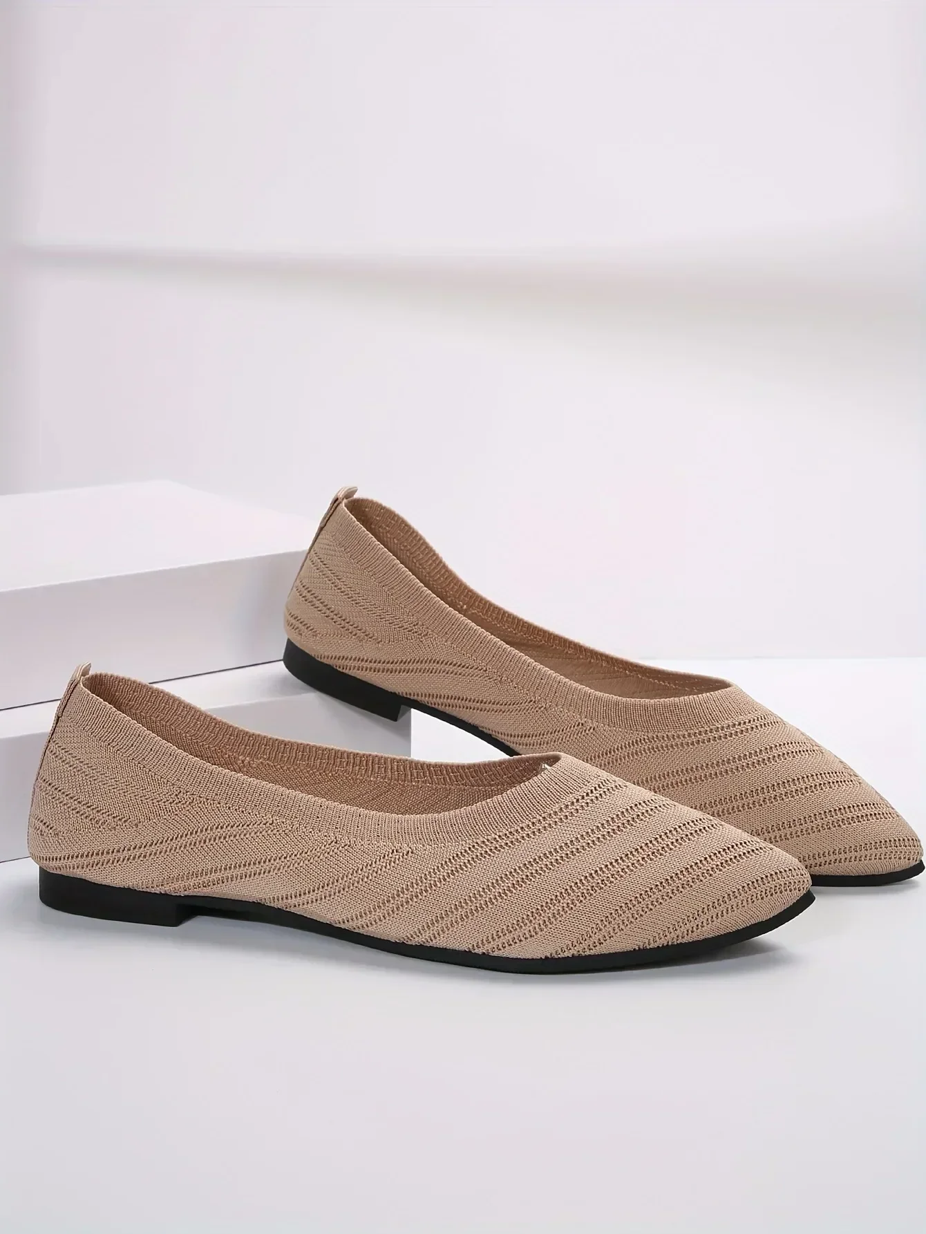 New 2024 Pointed Toe Flat Office Boat Solid Color Knitted Slip on Shoes Casual Ballet Flats Shoes Women Loafers Zapatos De Mujer