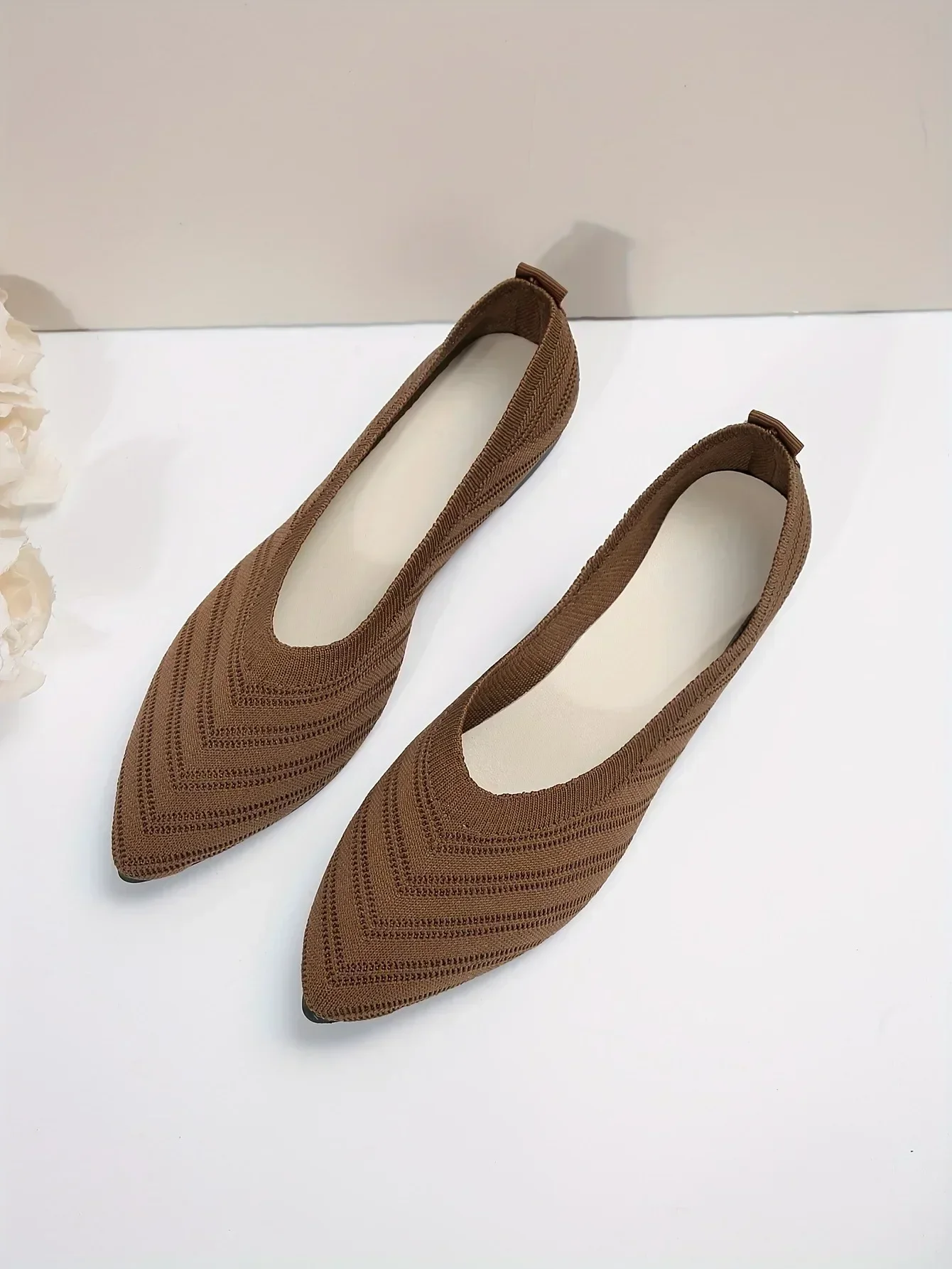 New 2024 Pointed Toe Flat Office Boat Solid Color Knitted Slip on Shoes Casual Ballet Flats Shoes Women Loafers Zapatos De Mujer