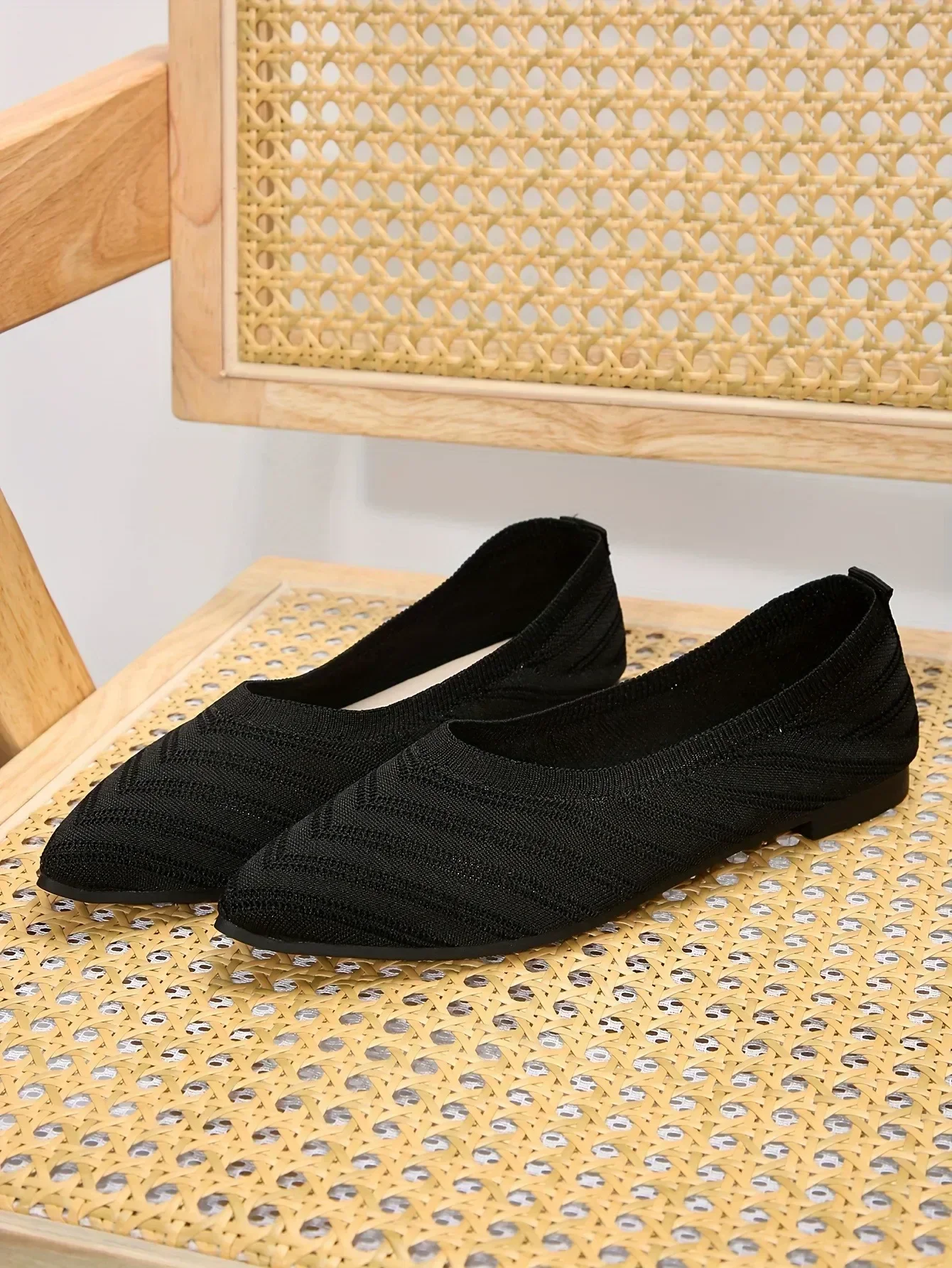 New 2024 Pointed Toe Flat Office Boat Solid Color Knitted Slip on Shoes Casual Ballet Flats Shoes Women Loafers Zapatos De Mujer