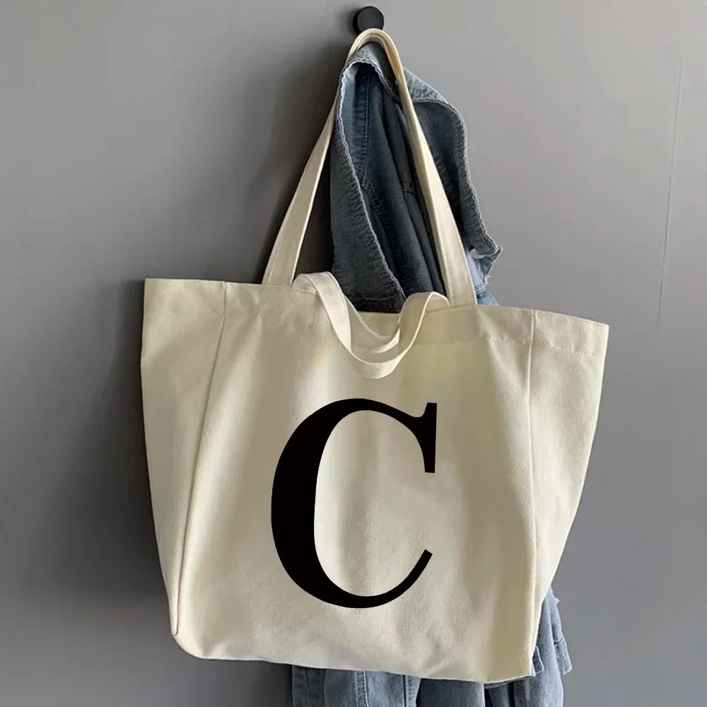 Canvas Shopping Bags Large Capacity Conventional Tote Bag Eco Two Straps Organizer Fashion Letter Printed Women Shoulder Handbag