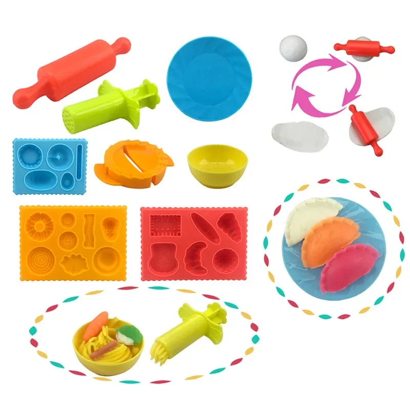 Dough Play Tools for Kids Dough Accessories Molds Dinosaur Fruit Roller Cutter Scissor Playdough Clay Mold Children DIY Toys