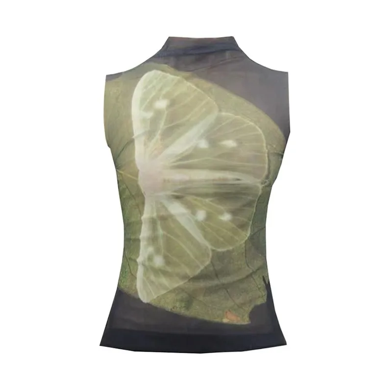 Genayooa Y2k Mesh Tops Sleeveless Tshirts Patchwork Tank Tops Korean Fashion Grunge Aesthetics See Through Summer Tops Tanks
