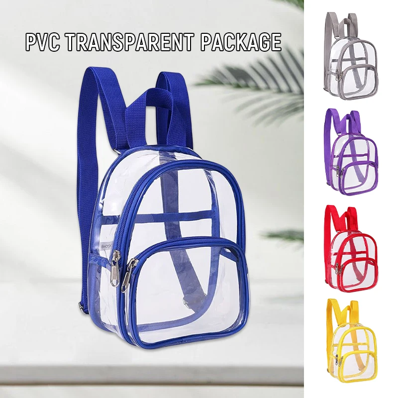 Pvc Transparent Bag Clear Travel Backpack Shoulder Bag Strap Book Sports Field Approved Waterproof Mini Travel Schoolbag for Kid