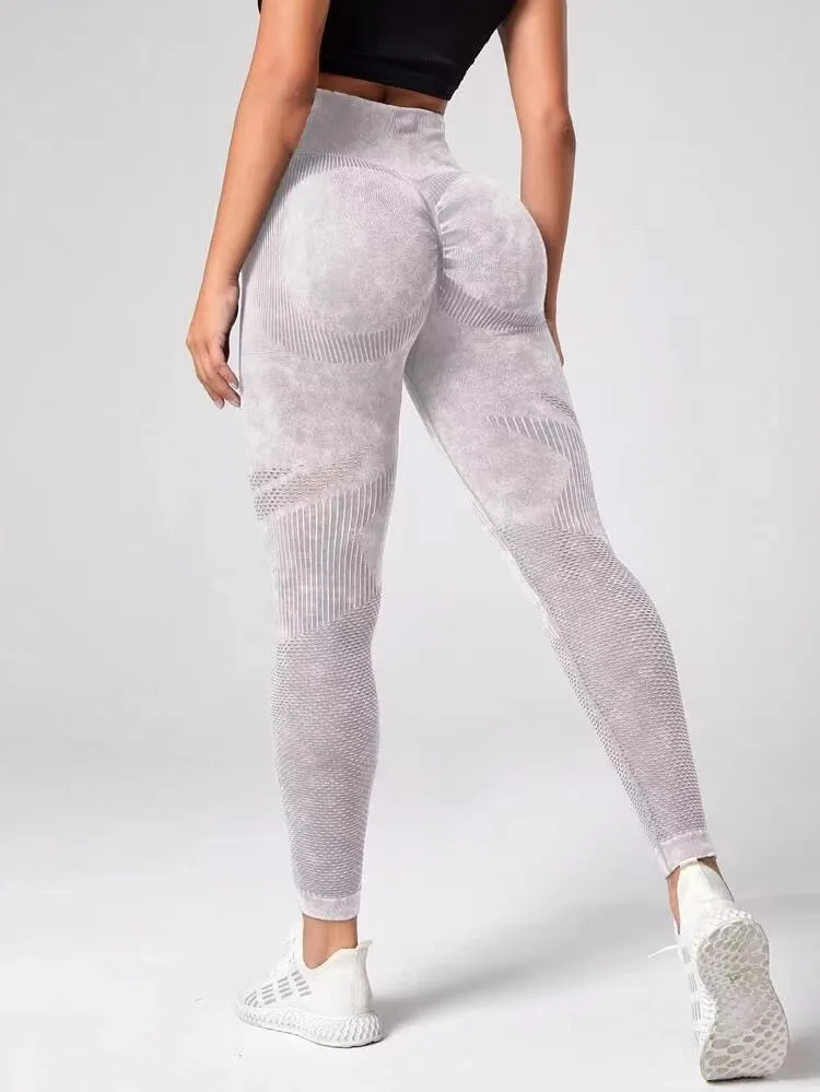 Hollow Out Leggings Women Seamless Slim Tights Frosted Water Washing Fitness Pants High Waist Hip Liftting Stretchy Yoga Pants