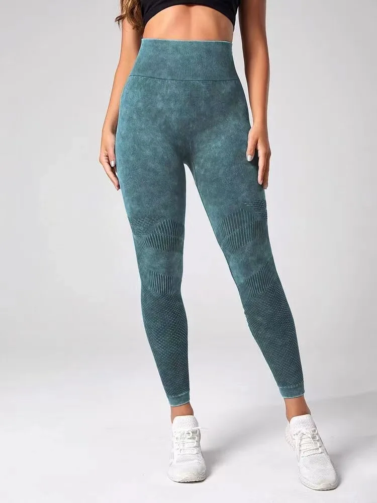 Hollow Out Leggings Women Seamless Slim Tights Frosted Water Washing Fitness Pants High Waist Hip Liftting Stretchy Yoga Pants