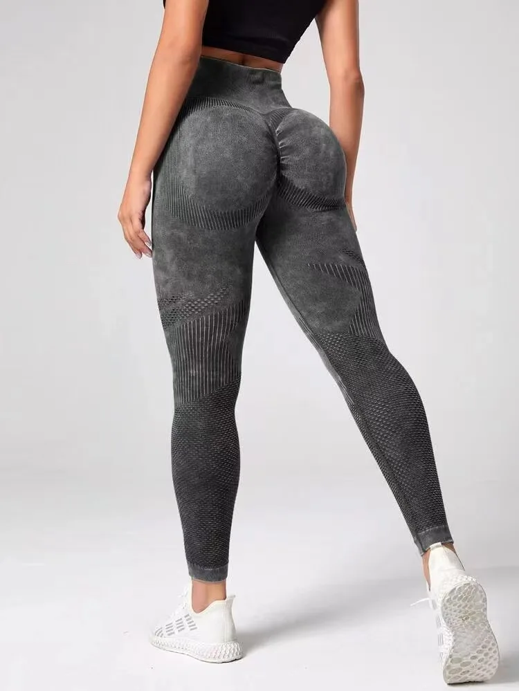 Hollow Out Leggings Women Seamless Slim Tights Frosted Water Washing Fitness Pants High Waist Hip Liftting Stretchy Yoga Pants