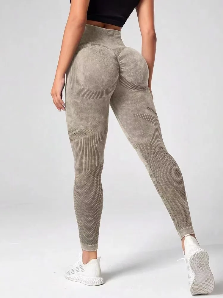 Hollow Out Leggings Women Seamless Slim Tights Frosted Water Washing Fitness Pants High Waist Hip Liftting Stretchy Yoga Pants