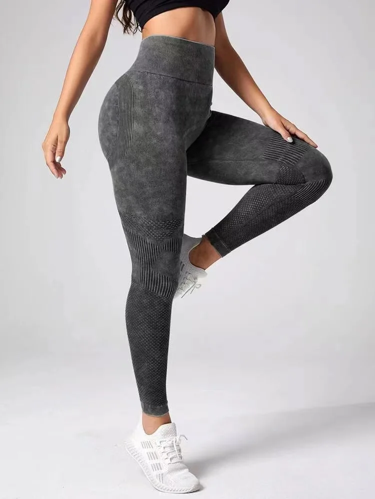 Hollow Out Leggings Women Seamless Slim Tights Frosted Water Washing Fitness Pants High Waist Hip Liftting Stretchy Yoga Pants
