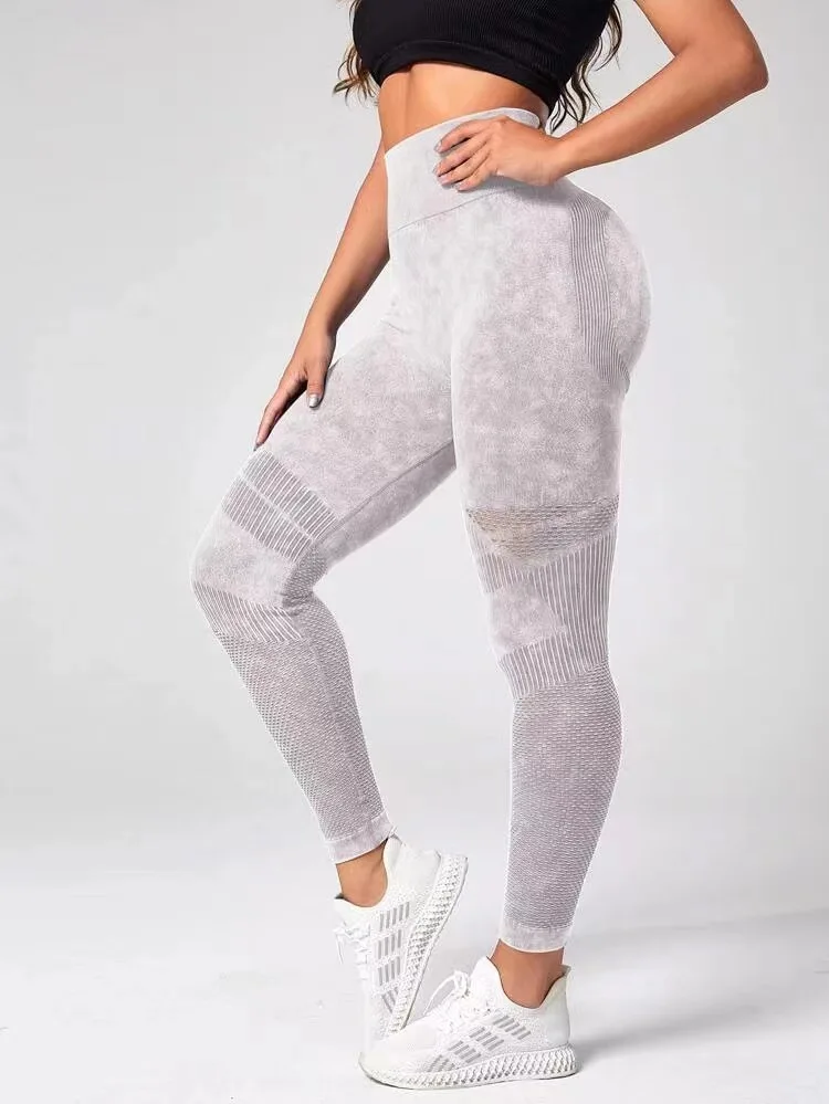 Hollow Out Leggings Women Seamless Slim Tights Frosted Water Washing Fitness Pants High Waist Hip Liftting Stretchy Yoga Pants