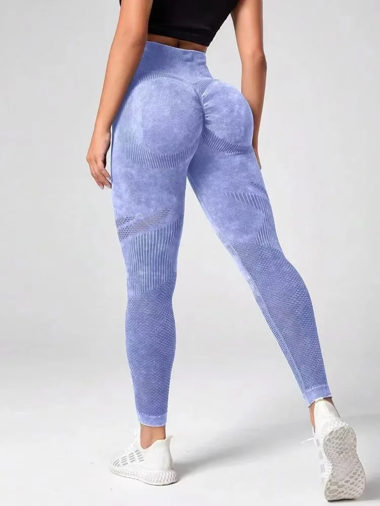 Hollow Out Leggings Women Seamless Slim Tights Frosted Water Washing Fitness Pants High Waist Hip Liftting Stretchy Yoga Pants