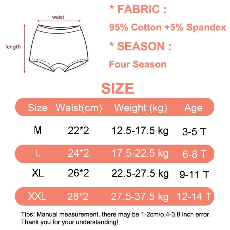 Multipack Cotton Girl Boxer Brief Cute Rainbow Pattern Dot Girls Panties Breathable Soft Children Underwear For 3-14 Years Old