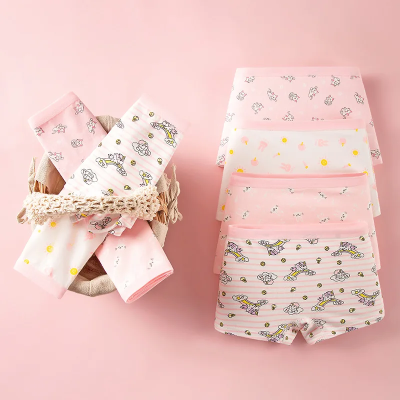 Multipack Cotton Girl Boxer Brief Cute Rainbow Pattern Dot Girls Panties Breathable Soft Children Underwear For 3-14 Years Old