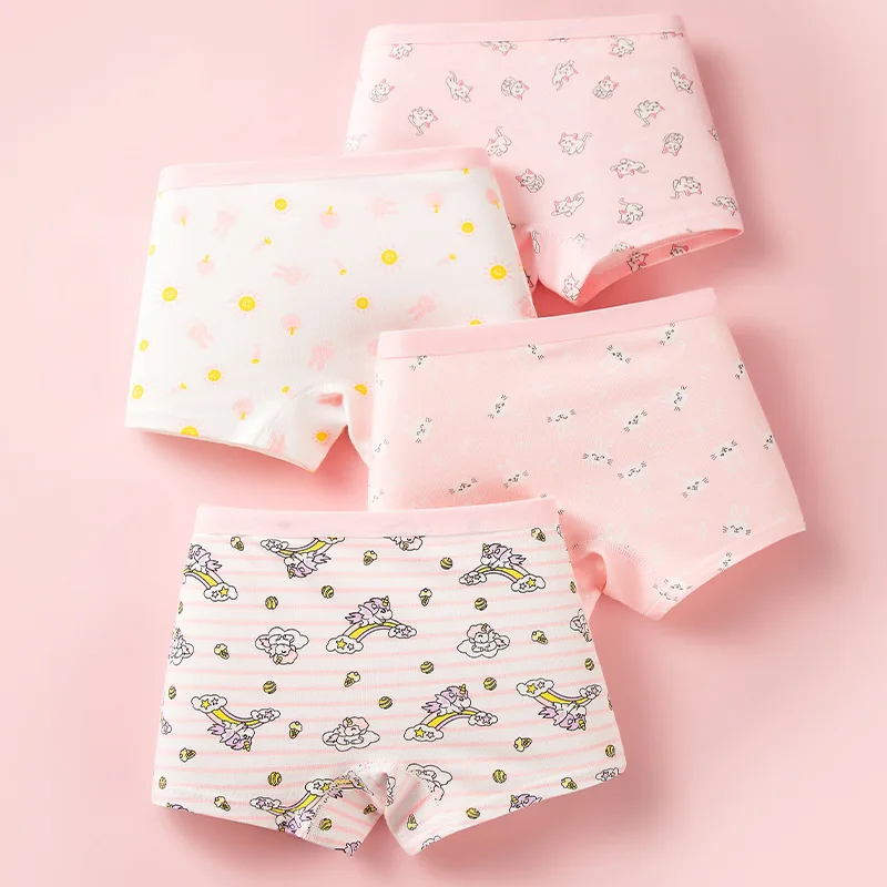 Multipack Cotton Girl Boxer Brief Cute Rainbow Pattern Dot Girls Panties Breathable Soft Children Underwear For 3-14 Years Old