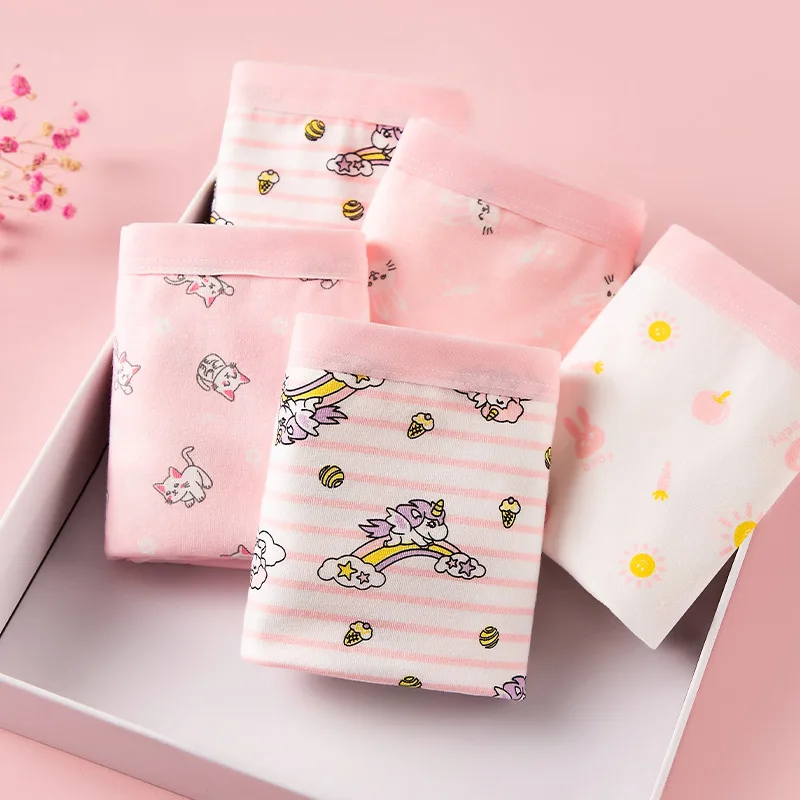 Multipack Cotton Girl Boxer Brief Cute Rainbow Pattern Dot Girls Panties Breathable Soft Children Underwear For 3-14 Years Old