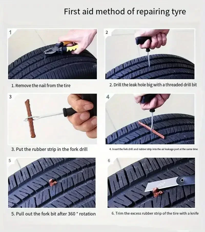 Tire repair magic. Quick tire repairCar tire repair tool, motorcycle tubeless wheel tire repair kit, puncture plug, garage tool