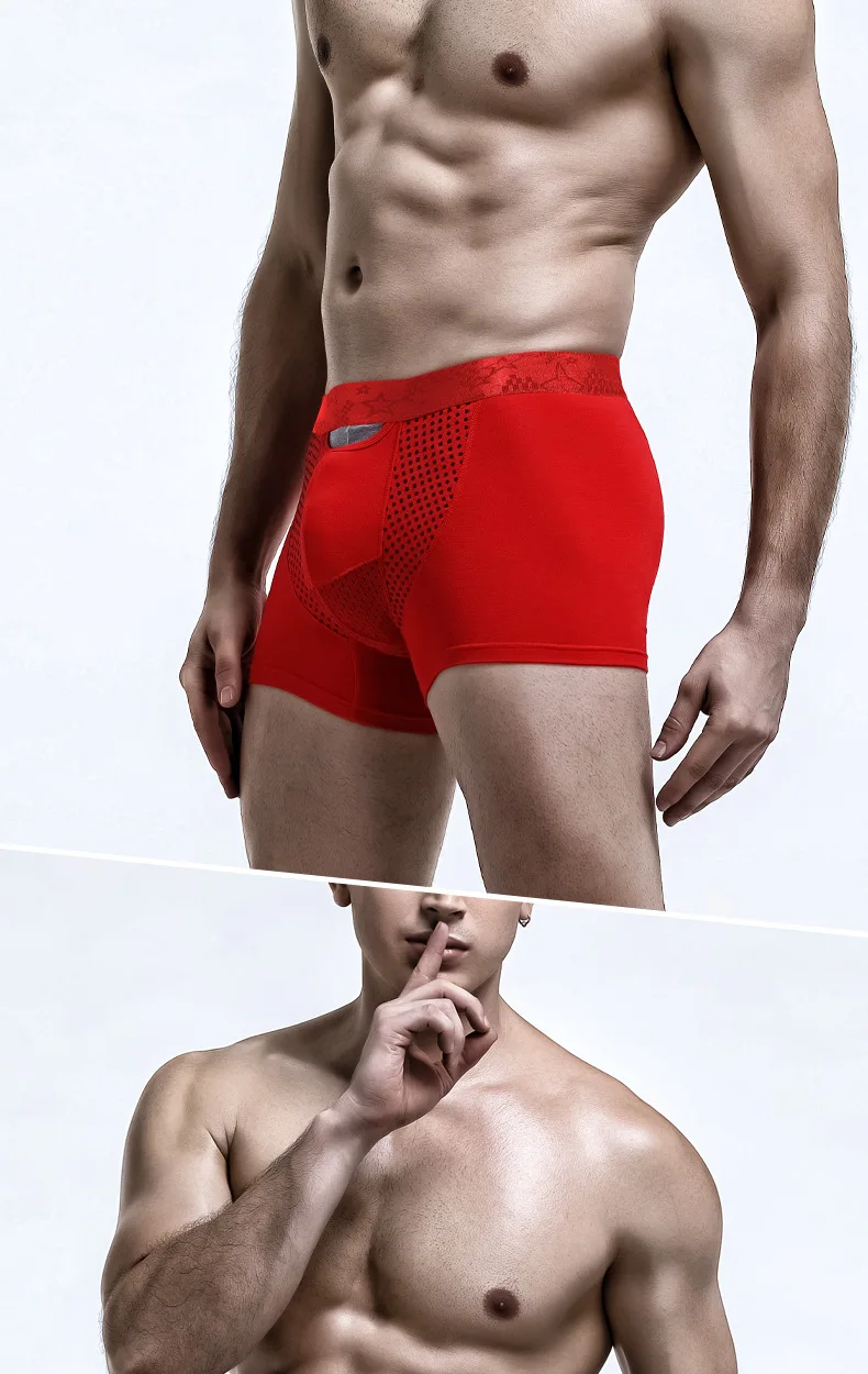 Men's Boxers Shorts Push Up Underwear Modal Pantie Man Breathable Magnetic Ice Silk Bullet Separation Pouch Underpants Cueca