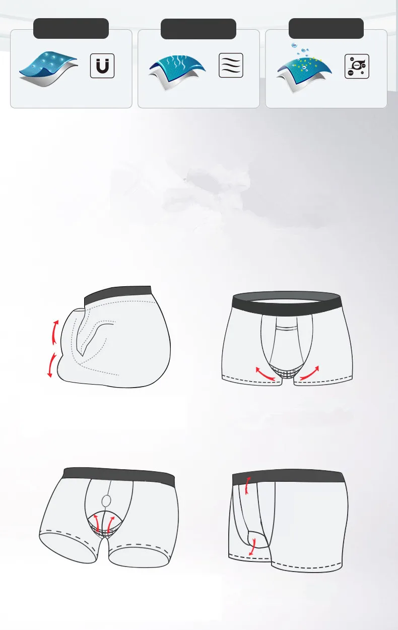 Men's Boxers Shorts Push Up Underwear Modal Pantie Man Breathable Magnetic Ice Silk Bullet Separation Pouch Underpants Cueca
