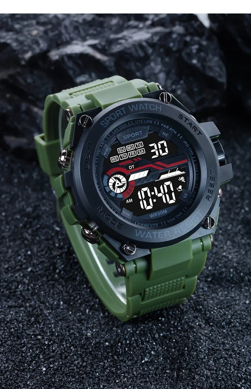 YIKAZE Men's Sports Watch Waterproof Man Sport Watches Multifuction LED Digital Military Watch Alarm Clock Electronic Wristwatch