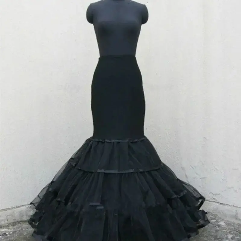 Black Mermaid Bridal Crinoline Wedding Fishtail Petticoats Black Mermaid Bridal Crinoline Tulle Floor Length UnderSkirt