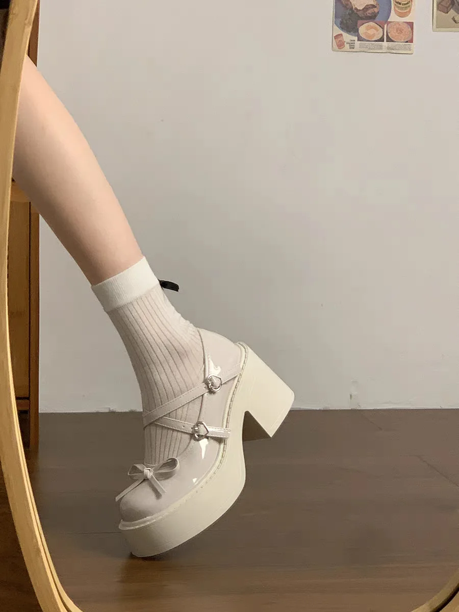 Lolita Shoes Women Japanese Style Mary Jane Shoes Women Vintage Shallow High Heels Chunky Platform Shoes Cosplay Female Sandals