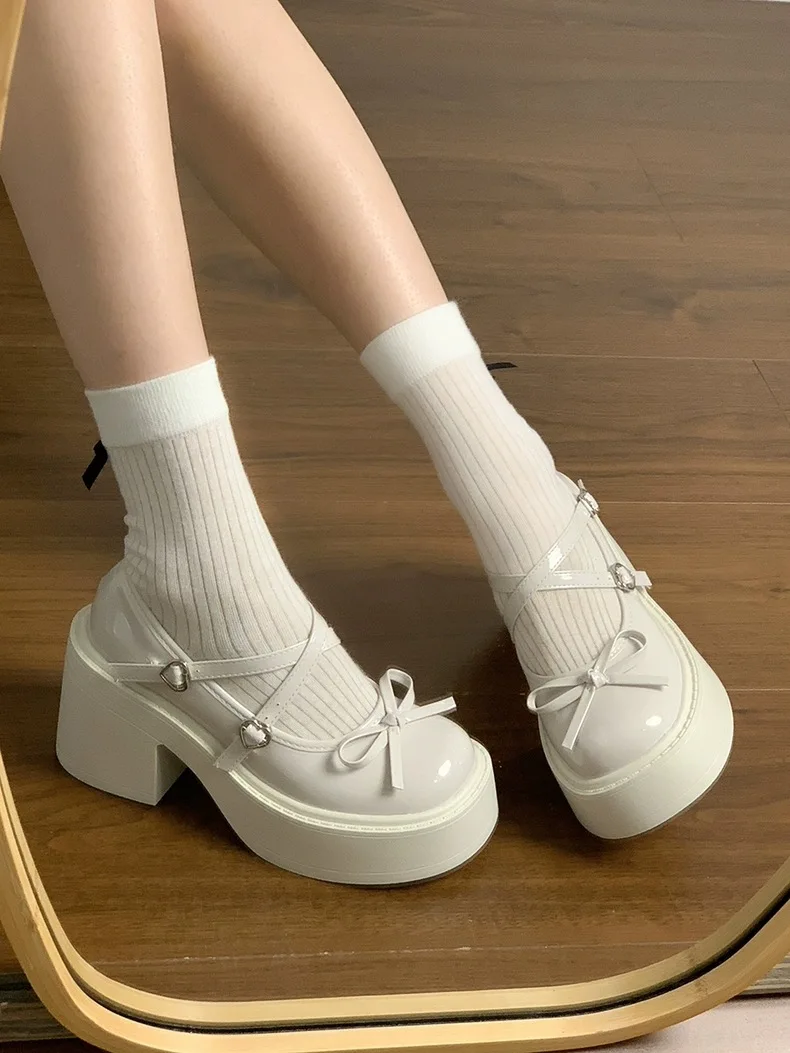 Lolita Shoes Women Japanese Style Mary Jane Shoes Women Vintage Shallow High Heels Chunky Platform Shoes Cosplay Female Sandals