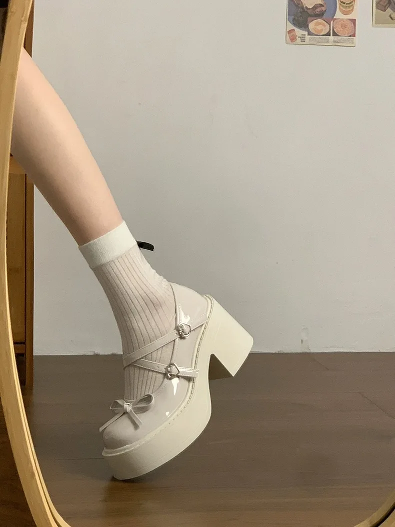 Lolita Shoes Women Japanese Style Mary Jane Shoes Women Vintage Shallow High Heels Chunky Platform Shoes Cosplay Female Sandals
