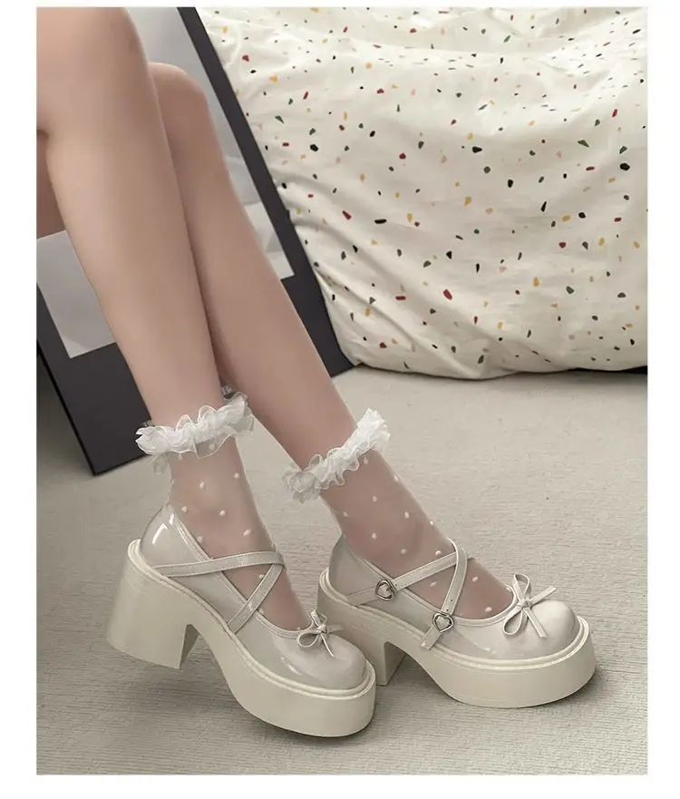 Lolita Shoes Women Japanese Style Mary Jane Shoes Women Vintage Shallow High Heels Chunky Platform Shoes Cosplay Female Sandals
