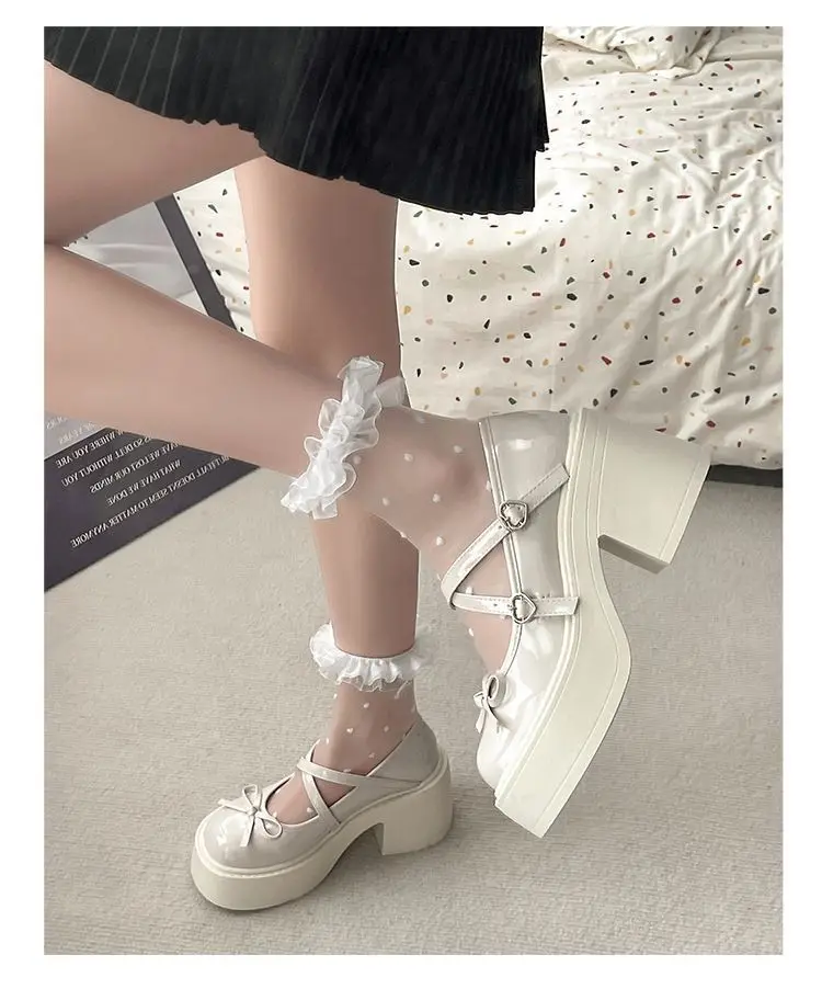 Lolita Shoes Women Japanese Style Mary Jane Shoes Women Vintage Shallow High Heels Chunky Platform Shoes Cosplay Female Sandals