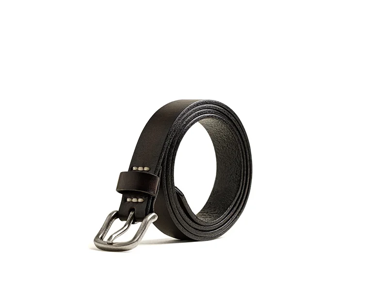 Maden Men's New Retro Black Solid Color Versatile Daily Genuine Leather First Layer Cowhide Belt