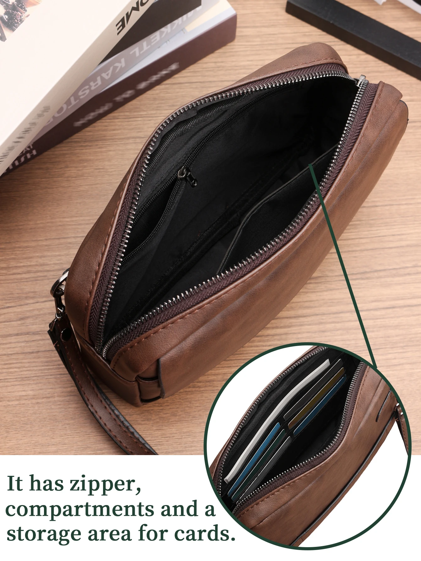 Minimalist Retro Handbag Fashion Business Casual Portable Large Capacity Multifunctional Wristlet Clutch Bag Cell Phone Bag