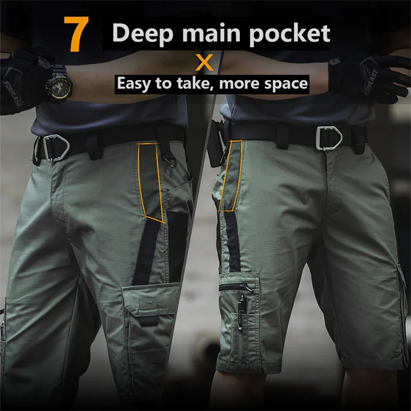 2024 Summer Men's Tactical Casual Shorts Waterproof Cargo Shorts Multi-pocket Quick Dry Wear-resistant Outdoor Training Overalls