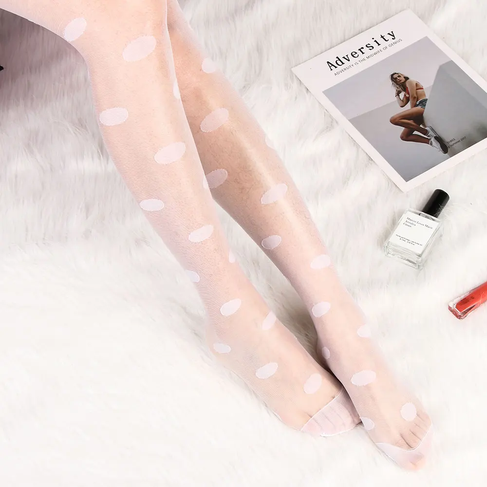 Sexy Women Love Dot Embroidery Silk Stocking Thin Vintage Faux Tattoo Thigh Sheer Pantyhose Female Elastic Hosiery Girls Tights